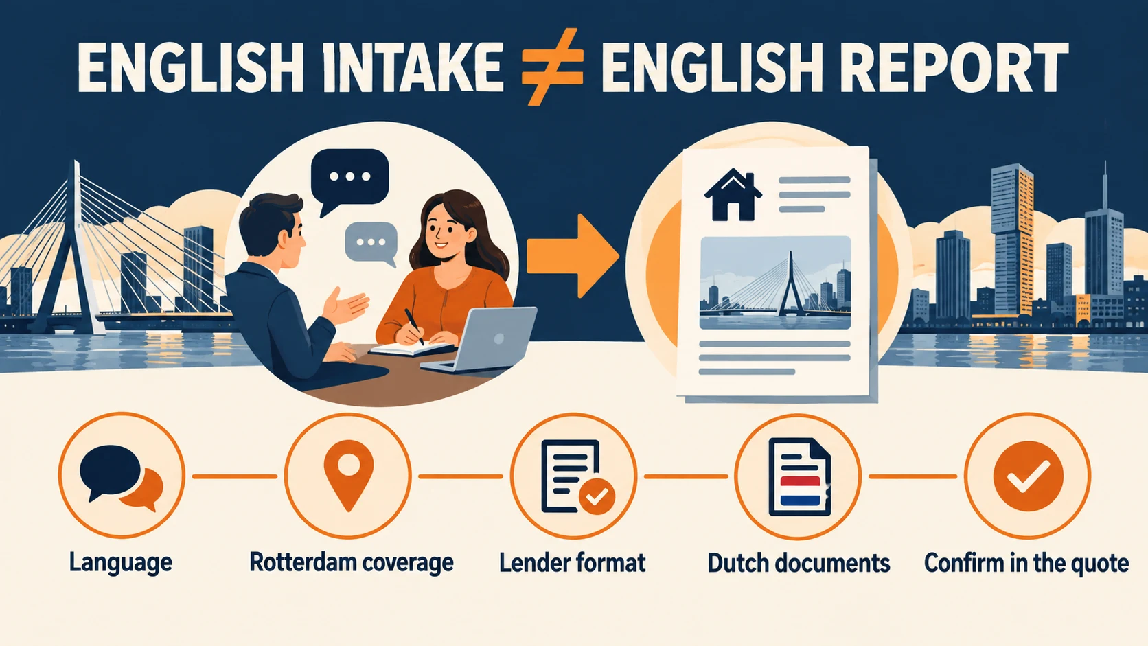 Four checkpoints for an expat valuation in Rotterdam: language, coverage, lender format and Dutch records