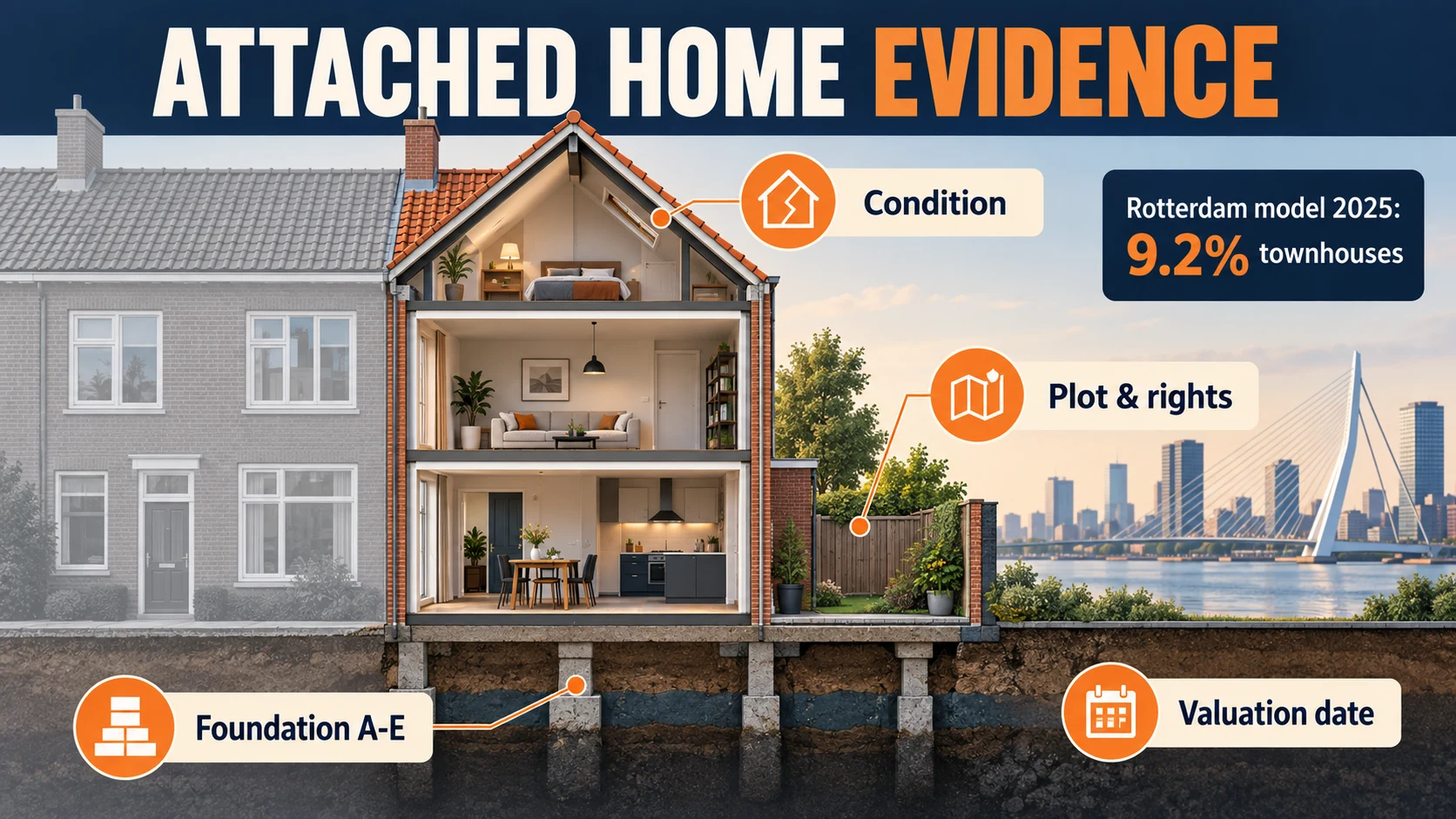 Townhouse valuation evidence for condition, plot, rights, foundation and recipient in Rotterdam